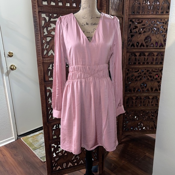 Express Satin Smocked Waist Long Sleeve 
